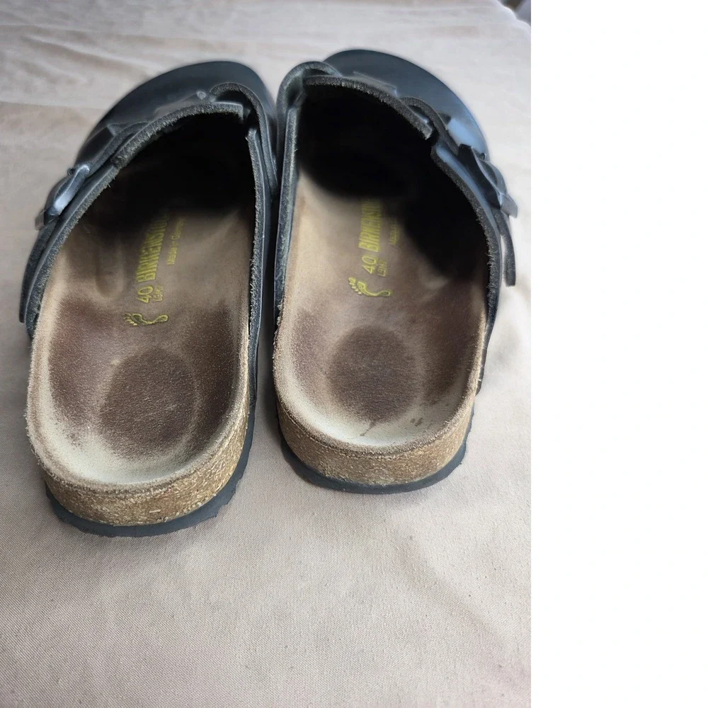Men's Birkenstock Boston Black Leather Clog Sandals EU 40 Cork